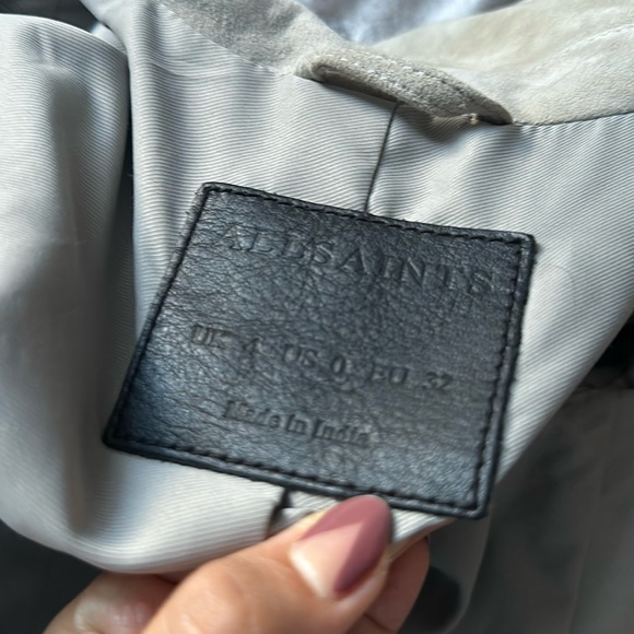 ALLSAINTS Suede Beattie Biker Jacket - Size US 0 - Color: gray/beige - Picture 6 of 12